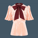 Sophie Blouse in Ballet Pink Velvet with Contrast Tie