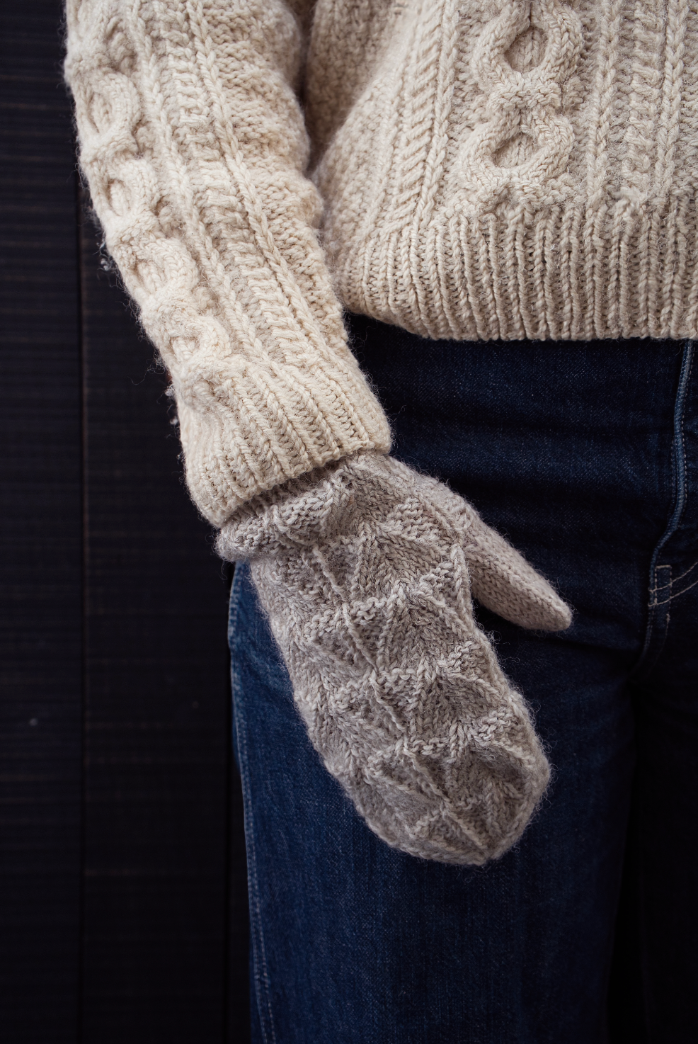 Katie Hand Knit Mittens in Light Grey by Indilisi