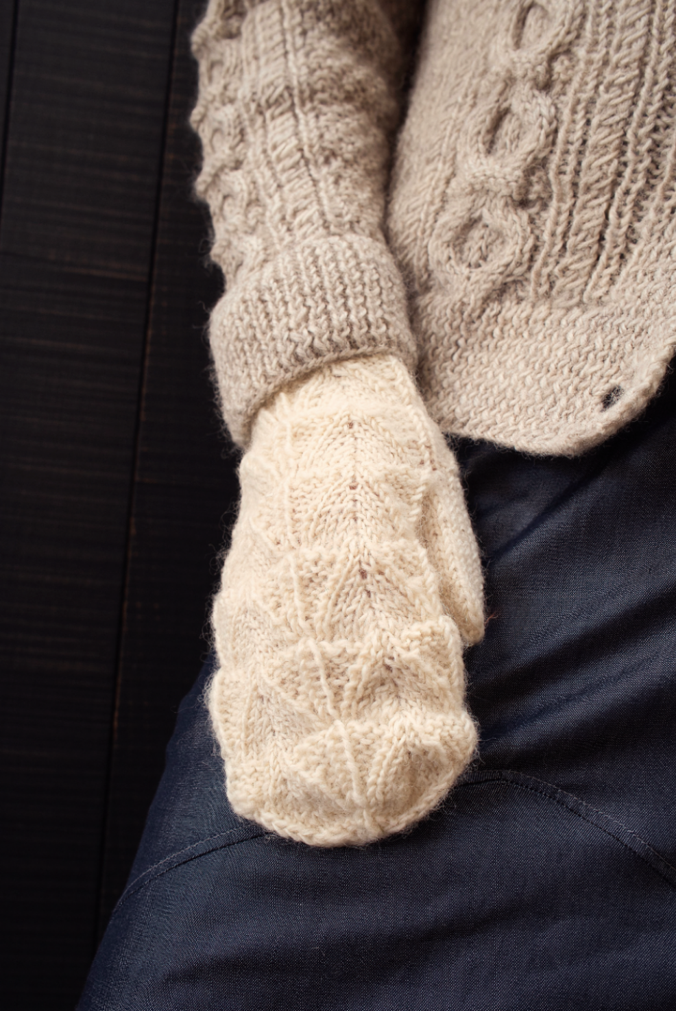 Katie Hand Knit Mittens in Cream by Indilisi