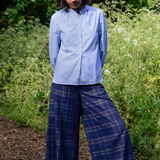 Amelia Wide Leg Culotte Trousers in Navy Check Deadstock Cotton