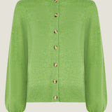Alpaca Blend Puff Sleeve Cardigan in Green