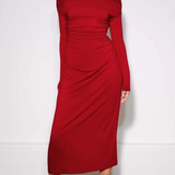 Ruched Off Shoulder Dress In Red by Albaray