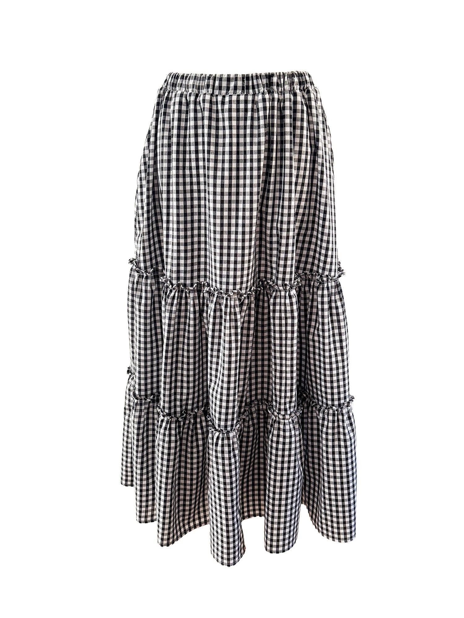 Gingham Tiered Maxi Skirt by The Well Worn