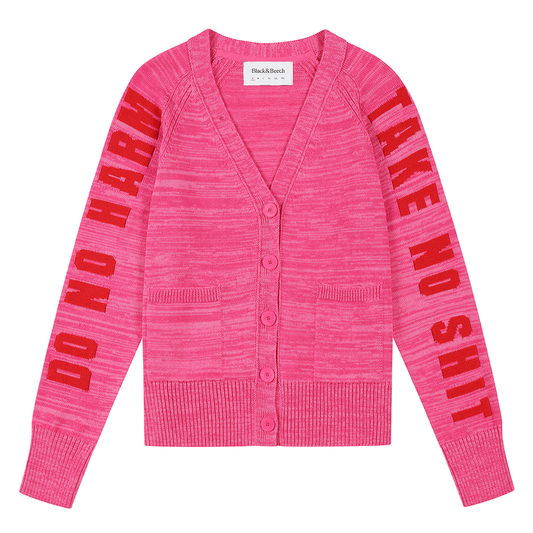 Do No Harm Take No Shirt Organic Cotton Cardigan in Hibiscus Cardigan Black & Beech