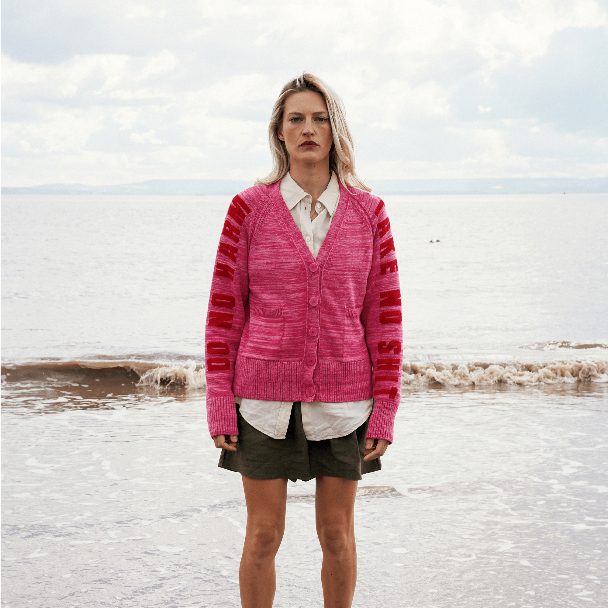 Do No Harm Take No Shirt Organic Cotton Cardigan in Hibiscus - Pre Order Cardigan Black & Beech