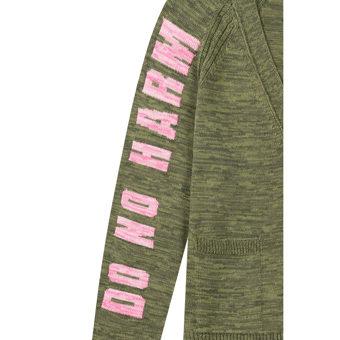 Do No Harm Take No Shit  Organic Cotton Cardigan in Olive Marl Cardigans Black & Beech