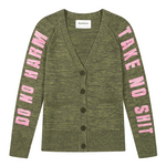Do No Harm Take No Shit  Organic Cotton Cardigan in Olive Marl Cardigans Black & Beech