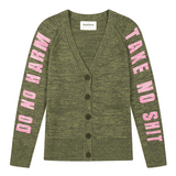Do No Harm Take No Shit  Organic Cotton Cardigan in Olive Marl Cardigans Black & Beech