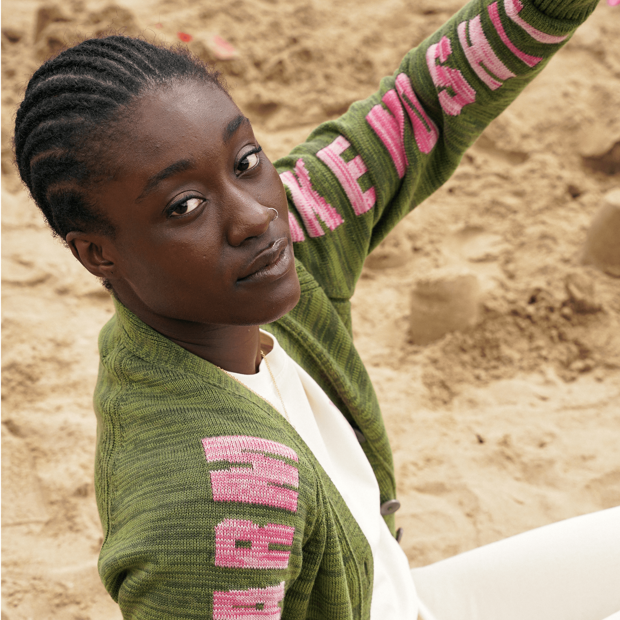 Do No Harm Take No Shit  Organic Cotton Cardigan in Olive Marl - Pre Order Cardigans Black & Beech