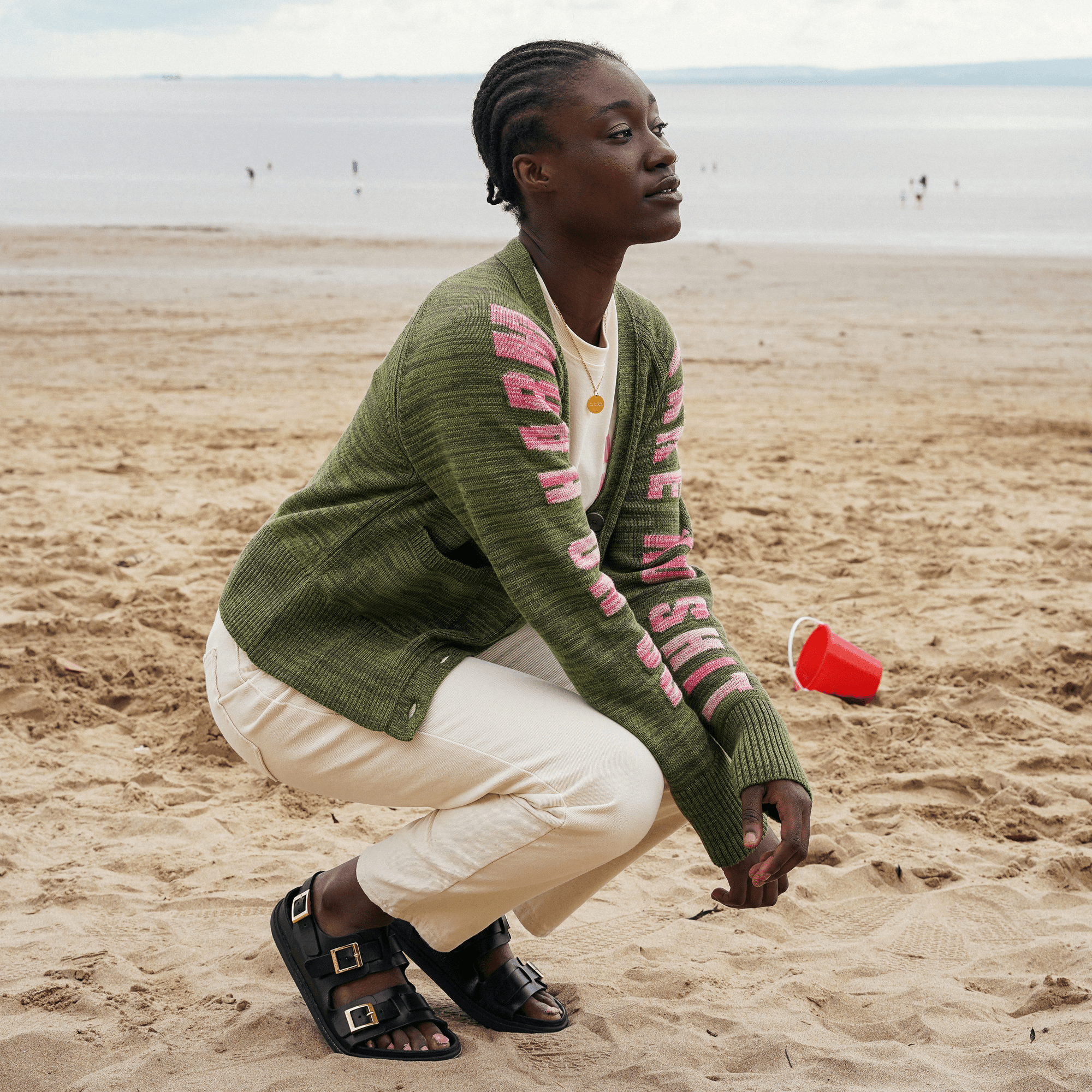 Do No Harm Take No Shit  Organic Cotton Cardigan in Olive Marl - Pre Order Cardigans Black & Beech