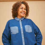 Lela Patchwork Boxy Shirt in Japanese Denim
