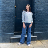 Indigo Full Length Wide Leg Jeans with Button Fly