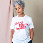 Liberté, Egalité, Sororité White Organic Cotton T-Shirt Black & Beech