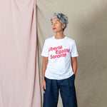 Liberté, Egalité, Sororité White Organic Cotton T-Shirt Black & Beech