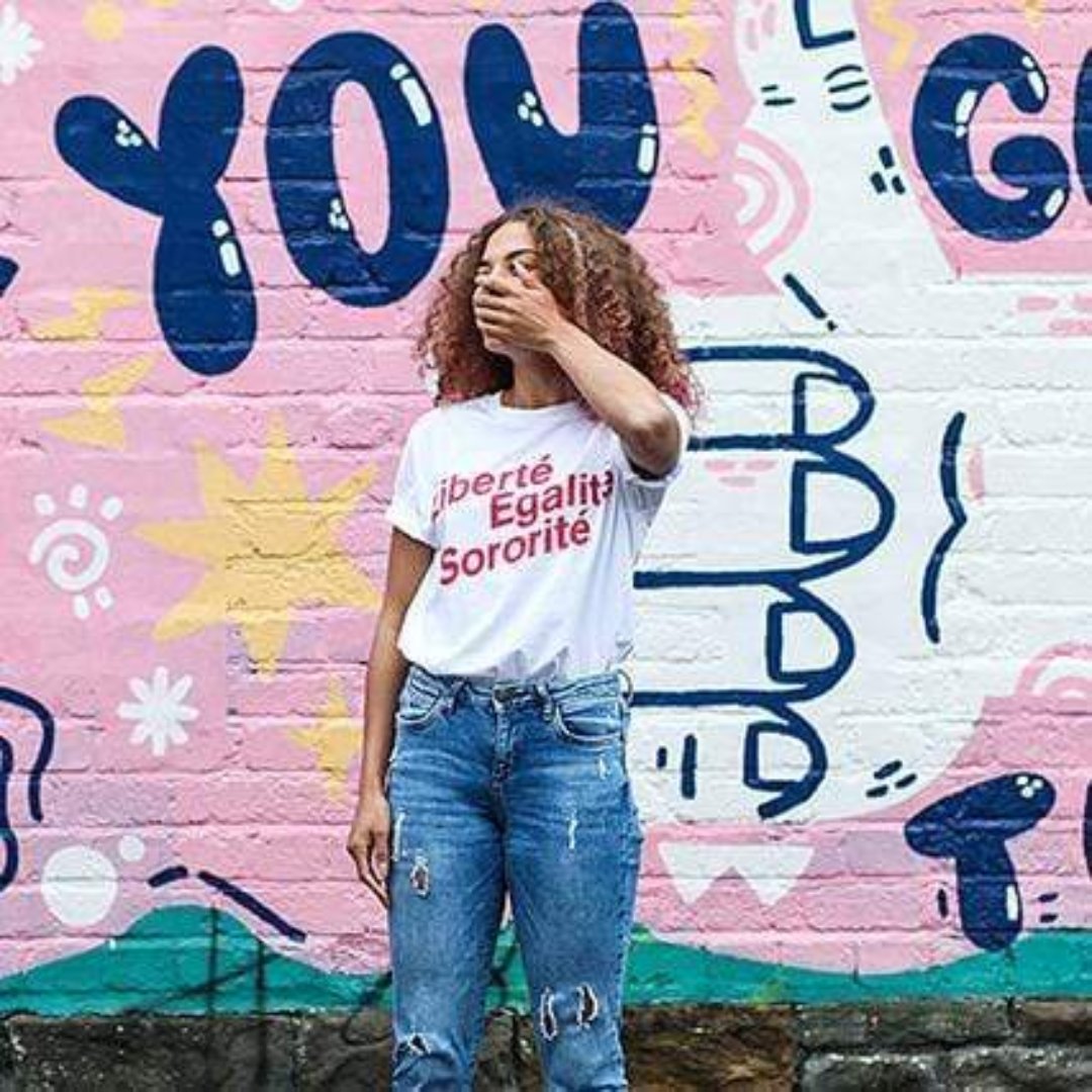 Liberté, Egalité, Sororité White T-Shirt Black & Beech