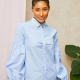 Edi Volume Sleeve Shirt in Pale Blue Recycled Cotton