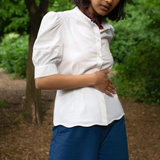 Joni Puff Sleeve Blouse in White Cotton Bamboo