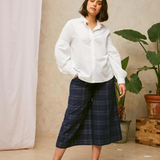 Edi Volume Sleeve Shirt in White Cotton Bamboo