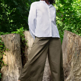 Amelia Wide Leg Culotte Trouser in Khaki Deadstock Cotton