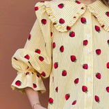 Strawberry Print Cotton Luna Blouse