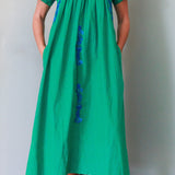 Mexican Embroidered Dress in Green and Blue