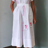 Mexican Embroidered Kaftan Dress in Pink and White