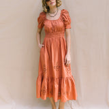 Terracotta Alia Dress With Eyelet Embroidery