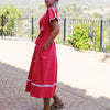 Mexican Crochet Kaftan Dress in Ruby Red and White by Arifah Studio