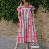 Kaftan Stripe With Palm Embroidery