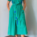 Mexican Embroidered Dress in Green and Blue