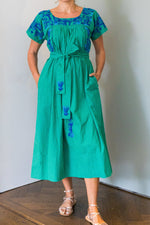 Mexican Embroidered Dress in Green and Blue by Arifah Studio