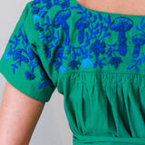 Mexican Embroidered Dress in Green and Blue