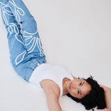 High Waisted Organic & Recycled Floral Trim Blue Jeans
