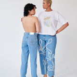 High Waisted Organic & Recycled Floral Trim Blue Jeans