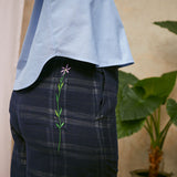 Amelia Wide Leg Culotte Trousers in Navy Check Deadstock Cotton