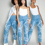 High Waisted Organic & Recycled Floral Trim Blue Jeans