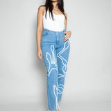 High Waisted Organic & Recycled Floral Trim Blue Jeans