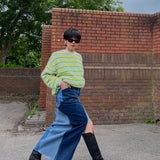 Embrace sustainability with our new upcycled denim maxi skirt. Crafted with love and a commitment to the environment, each skirt tells a unique story while reducing fashion waste.