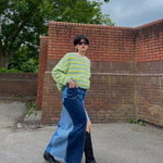 Embrace sustainability with our new upcycled denim maxi skirt. Crafted with love and a commitment to the environment, each skirt tells a unique story while reducing fashion waste.