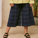 Amelia Wide Leg Culotte Trousers in Navy Check Deadstock Cotton