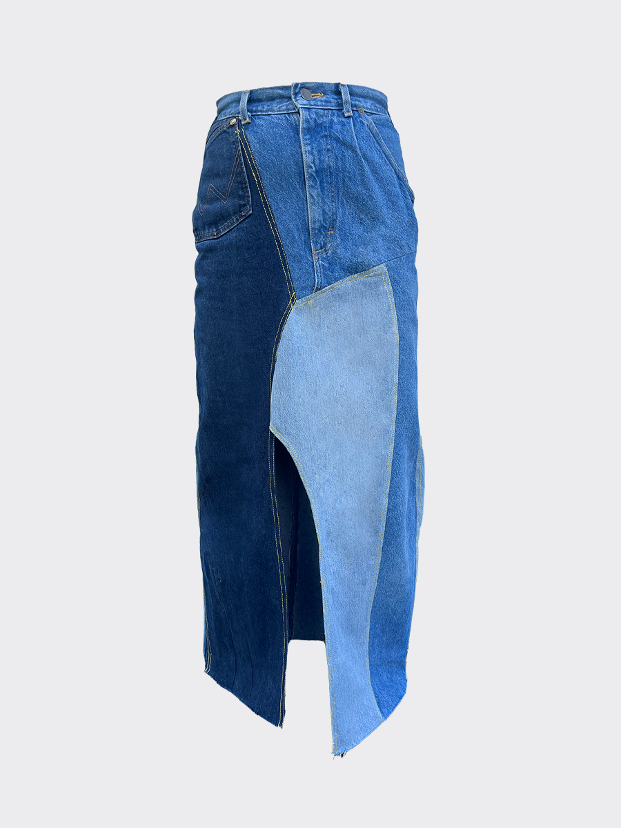 Embrace sustainability with our new upcycled denim maxi skirt. Crafted with love and a commitment to the environment, each skirt tells a unique story while reducing fashion waste.