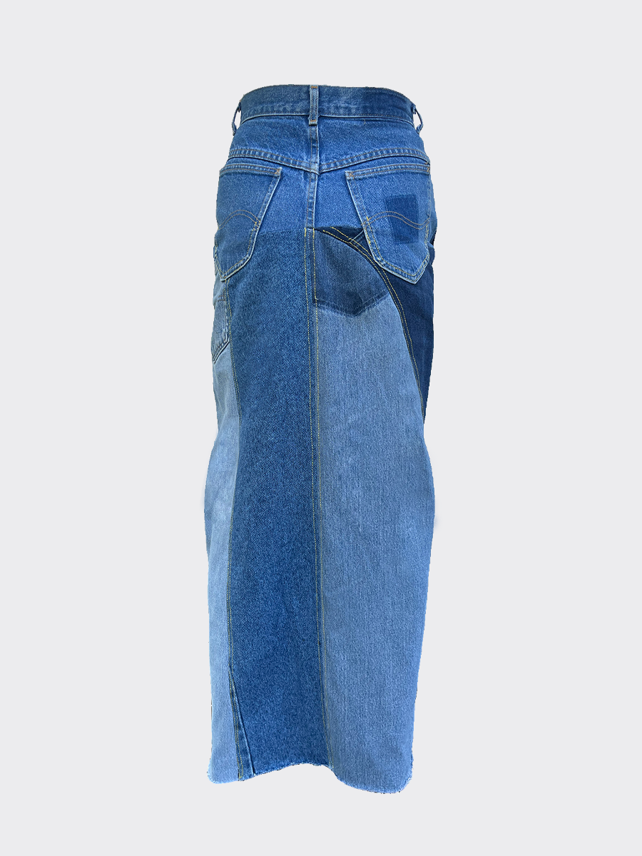 Embrace sustainability with our new upcycled denim maxi skirt. Crafted with love and a commitment to the environment, each skirt tells a unique story while reducing fashion waste.Embrace sustainability with our new upcycled denim maxi skirt. Crafted with love and a commitment to the environment, each skirt tells a unique story while reducing fashion waste.