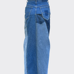 Embrace sustainability with our new upcycled denim maxi skirt. Crafted with love and a commitment to the environment, each skirt tells a unique story while reducing fashion waste.Embrace sustainability with our new upcycled denim maxi skirt. Crafted with love and a commitment to the environment, each skirt tells a unique story while reducing fashion waste.