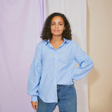 Edi Volume Sleeve Shirt in Pale Blue Recycled Cotton