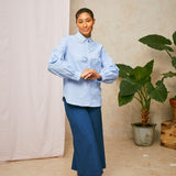 Edi Volume Sleeve Shirt in Pale Blue Recycled Cotton