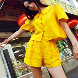 Frances Linen Cropped Blouse in Marigold