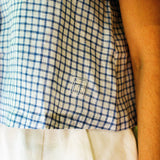 Frances Linen Cropped Blouse  - Royal Blue Gingham