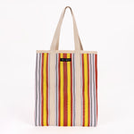 Recycled Plastic Yellow, Red and White Stripe Tote Bag