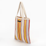 Recycled Plastic Tote Bag in Yellow, Red and White Stripe