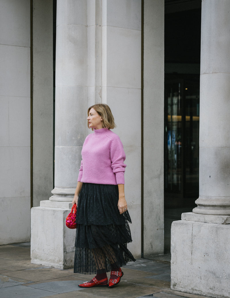 Moss Stitch Chunky Sweater in Pink by Quinton + Chadwick